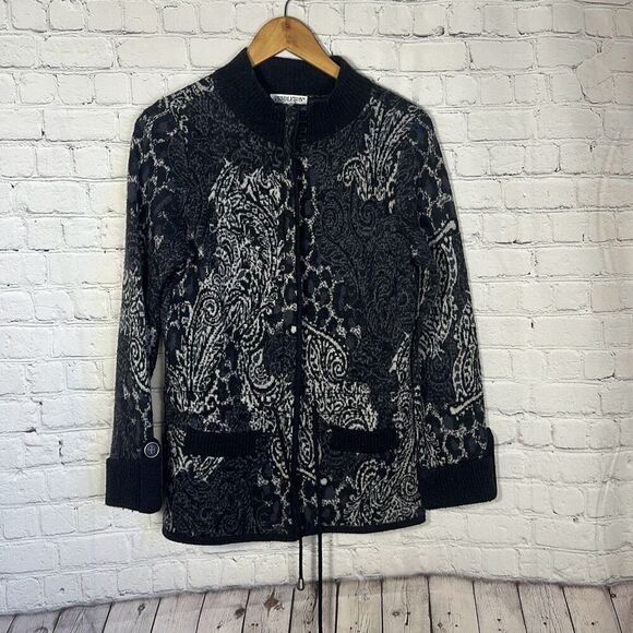 Pendleton Women’s Full Zip Jacket Sweater 100% Merino Wool Paisley Gray size S - Picture 1 of 9